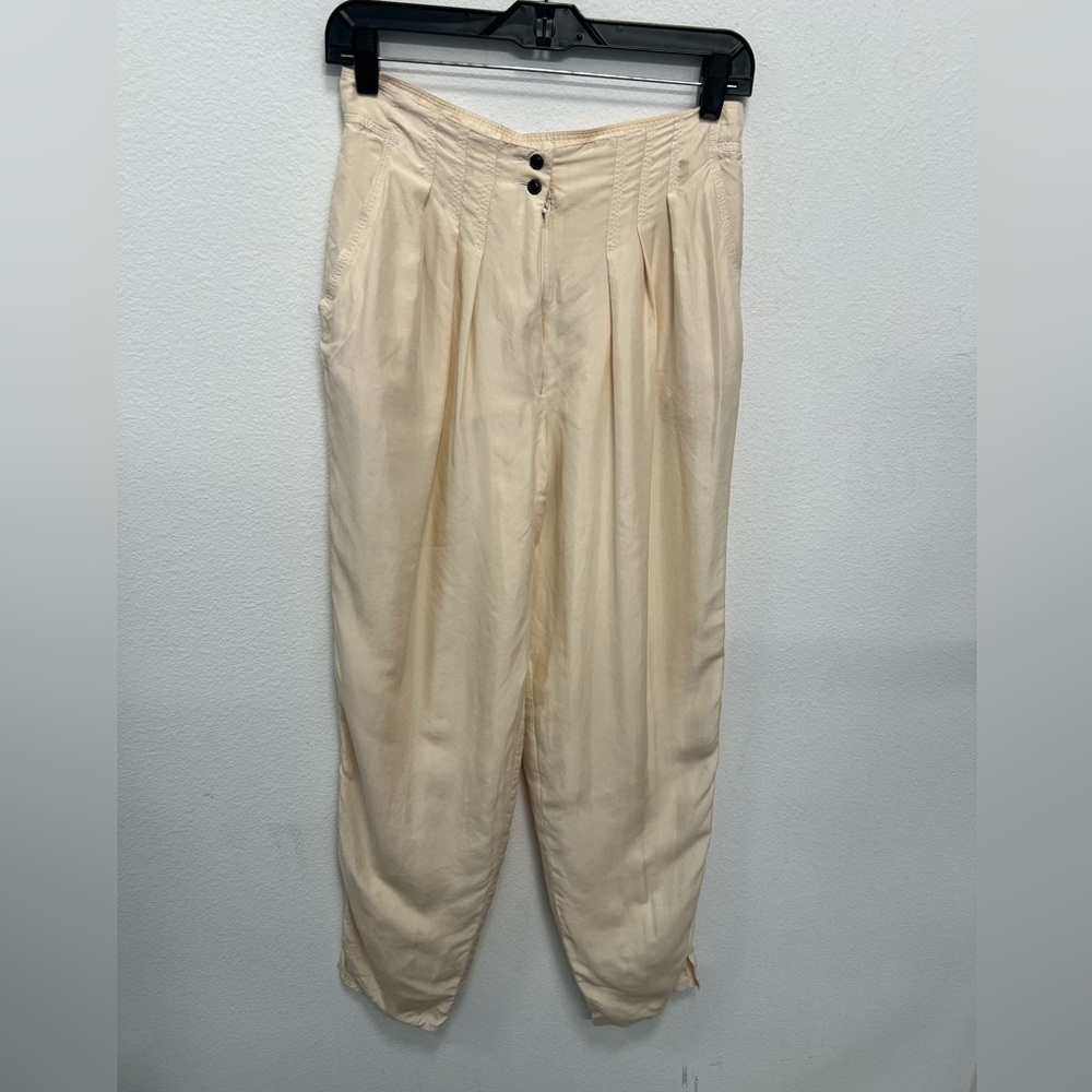 100% Silk Pants - Vintage Baldanza - Ivory - High Waist - Size 10